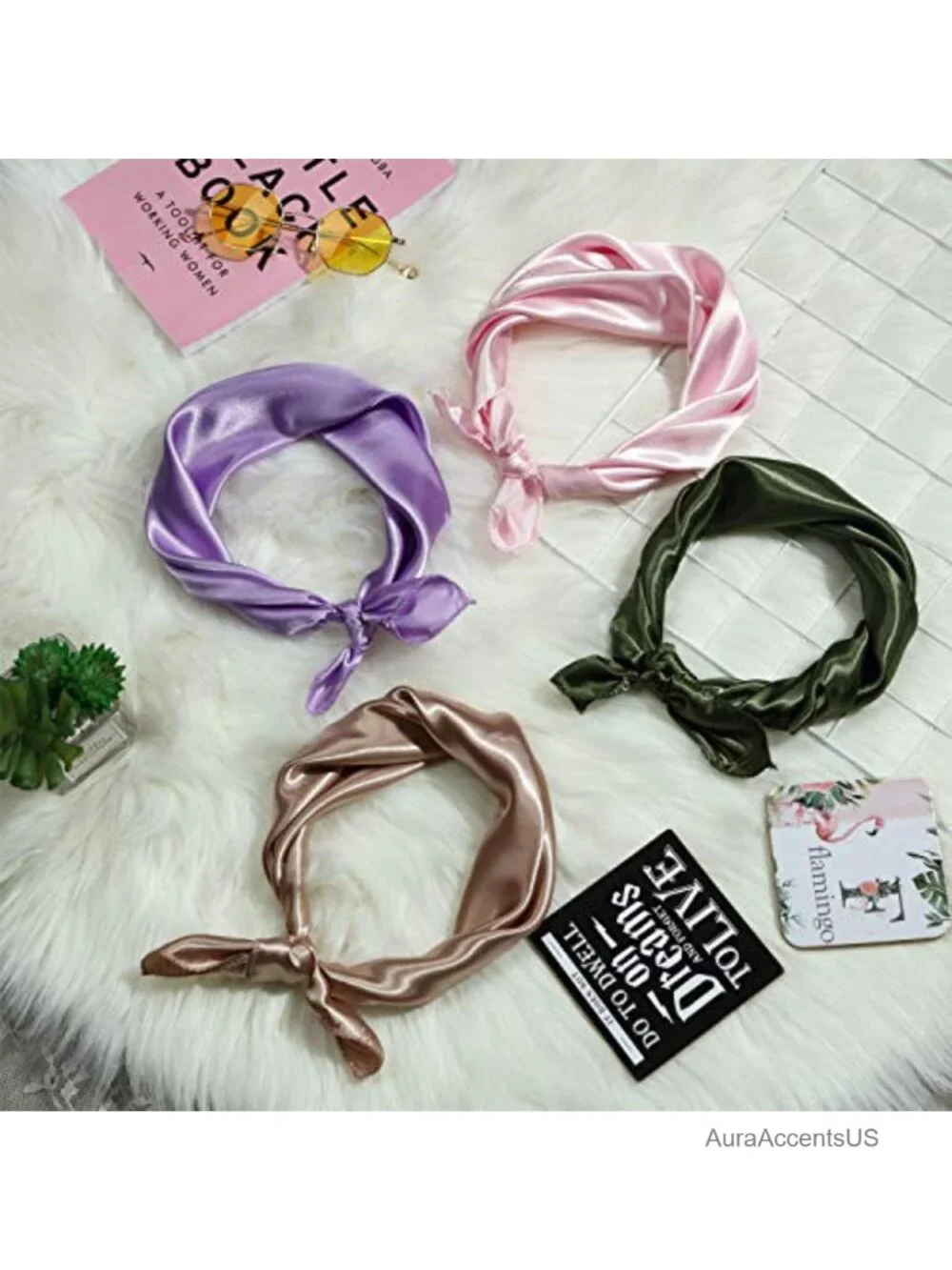 15 Piece Square Neck Scarf Set Small Silk Satin Bandana Hair Wraps
